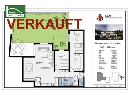 Terrassenwohnung in 1190 Wien, Kuchelauerhafen, im 19.Bezirk an der Grenze Klosterneuburg